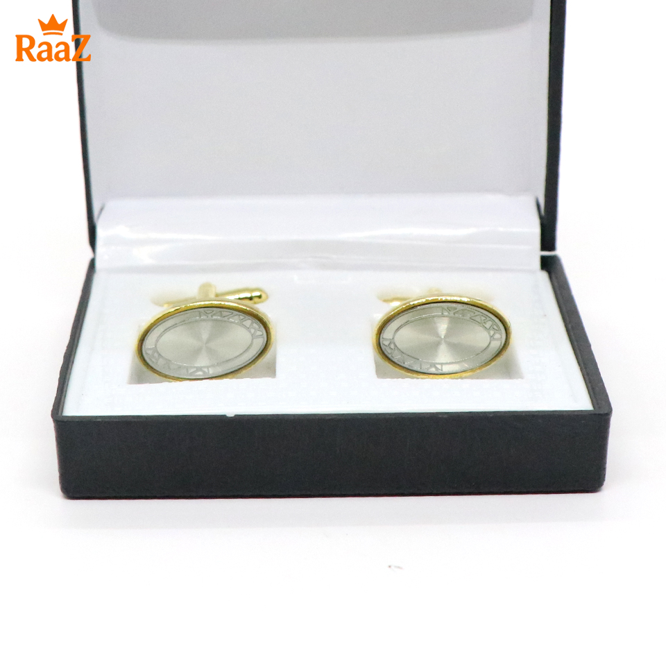 Picture of Golden White Oval Shape Floral Crest Antique Cufflink For Men