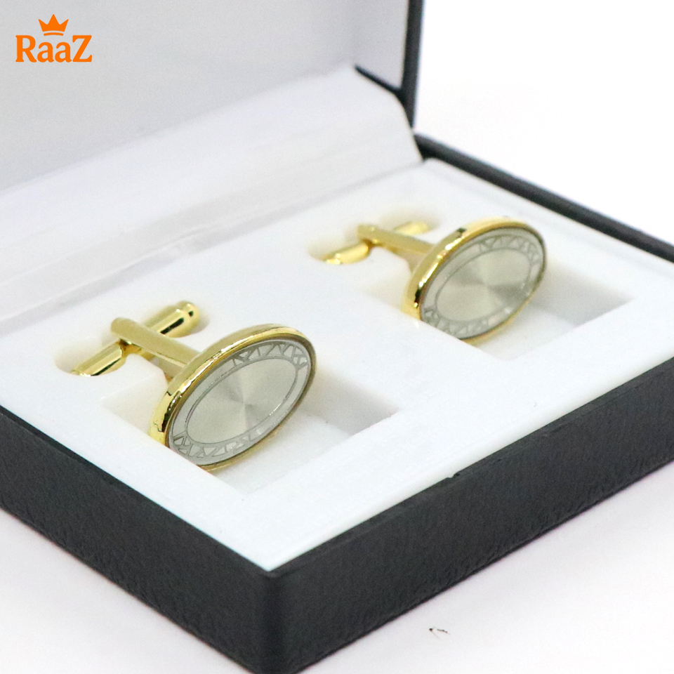 Picture of Golden White Oval Shape Floral Crest Antique Cufflink For Men