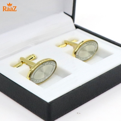 Picture of Golden White Oval Shape Floral Crest Antique Cufflink For Men