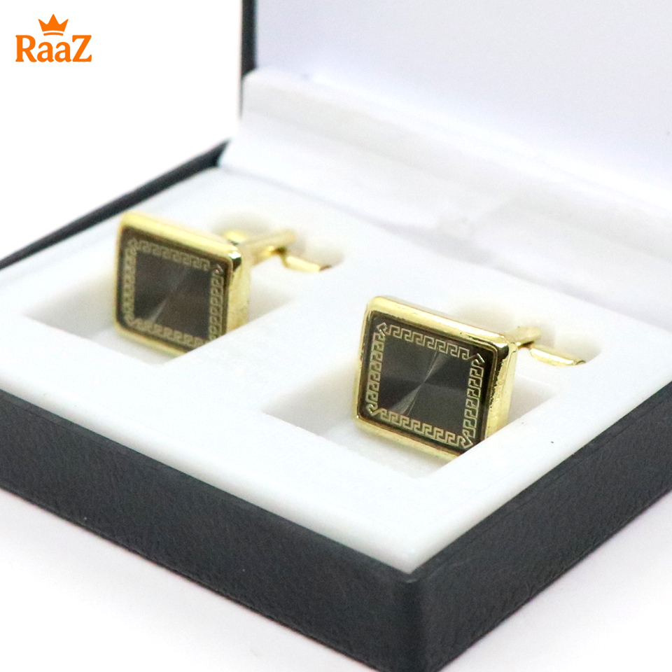 Picture of golden Black Floral Crest Antique Cufflink For Men