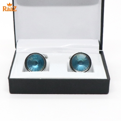 Picture of Silver Light Blue Ruby Center Round Frame Cufflink For Men