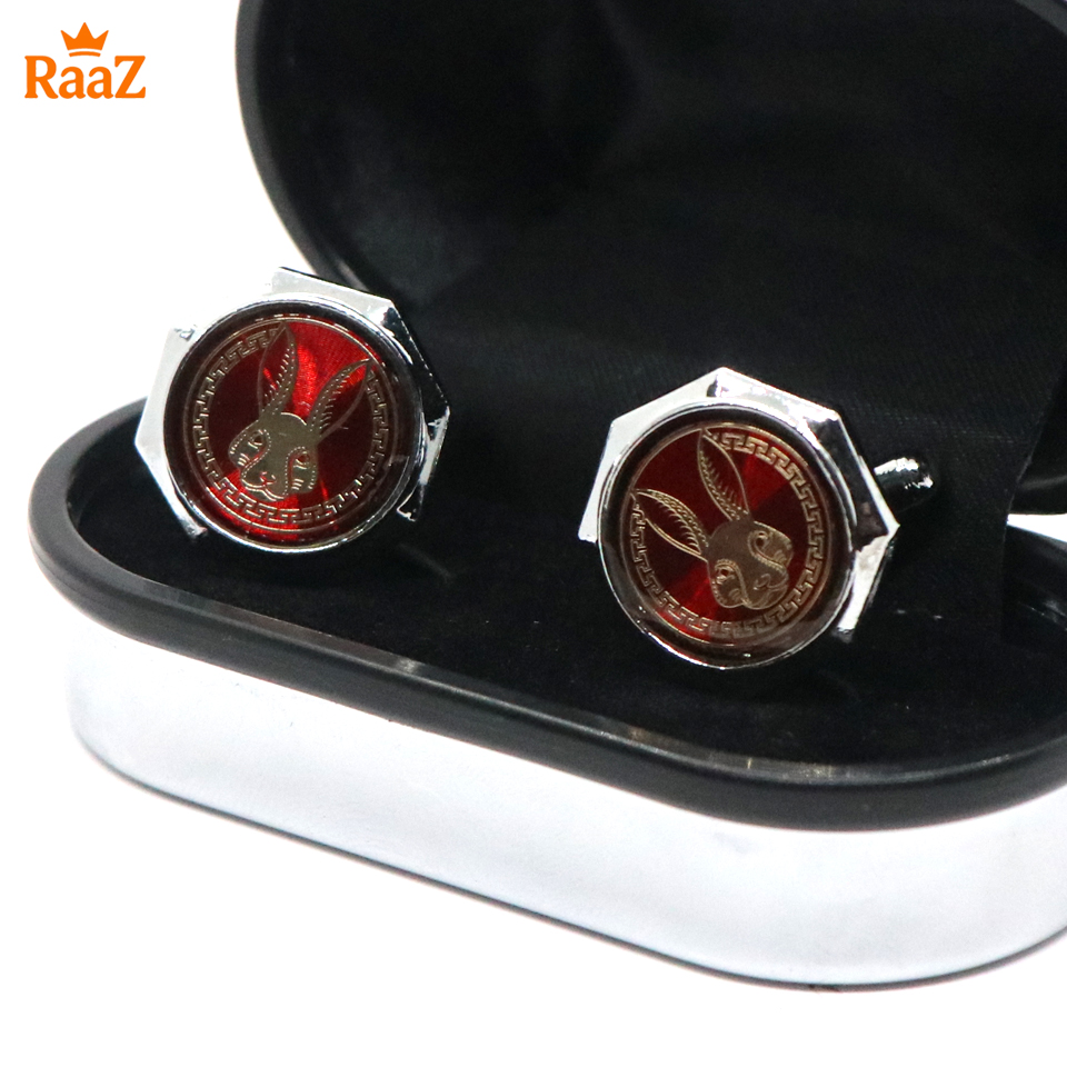Picture of Silver Red Bunny Head Ruby Center Round Frame Cufflink For Men