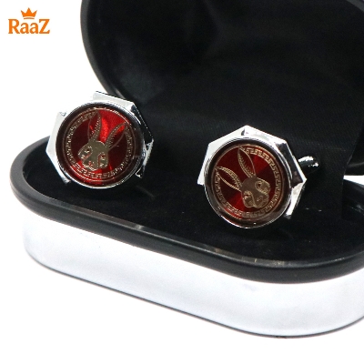 Picture of Silver Red Bunny Head Ruby Center Round Frame Cufflink For Men