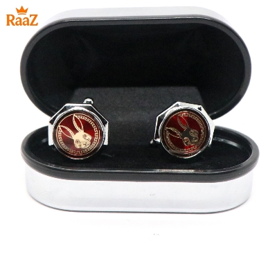 Picture of Silver Red Bunny Head Ruby Center Round Frame Cufflink For Men
