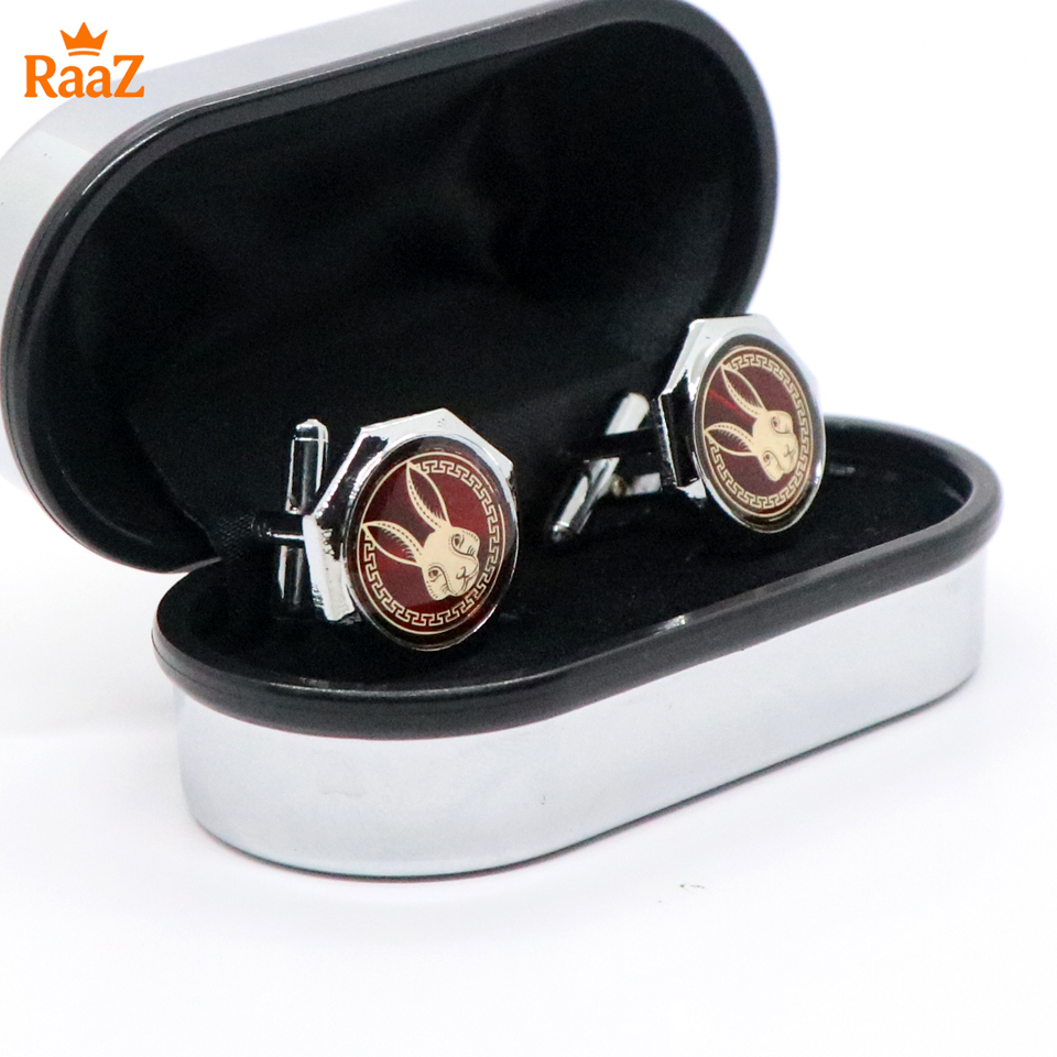 Picture of Silver Red Bunny Head Ruby Center Round Frame Cufflink For Men