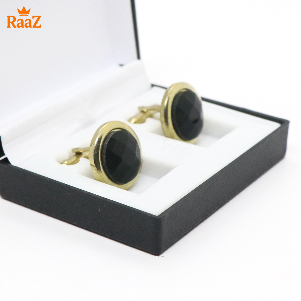 Picture of Golden Black Jet Black Crystal Crown Cufflink For Men