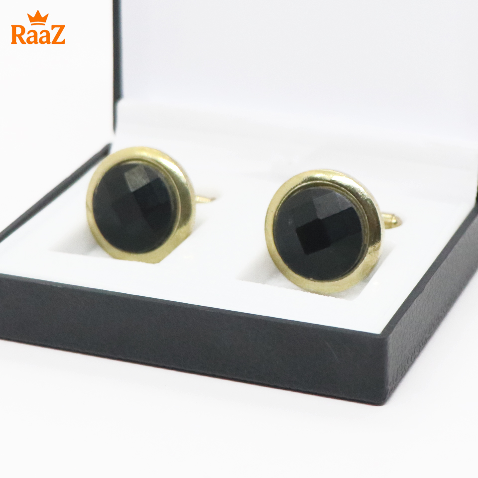 Picture of Golden Black Jet Black Crystal Crown Cufflink For Men