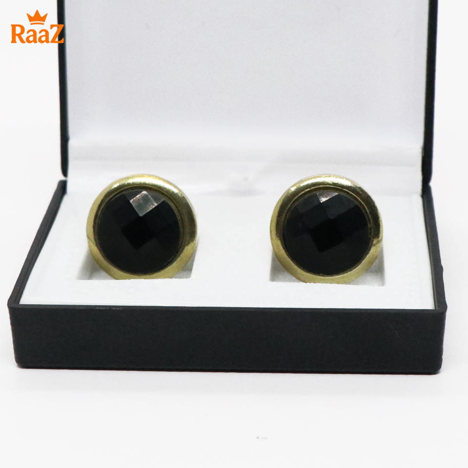 Picture of Golden Black Jet Black Crystal Crown Cufflink For Men