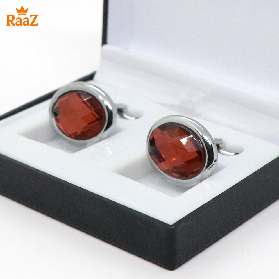 Picture of Silver Red Smoky Quartz Oval Stone Cufflink For Men