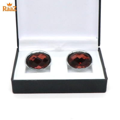 Picture of Silver Red Smoky Quartz Oval Stone Cufflink For Men