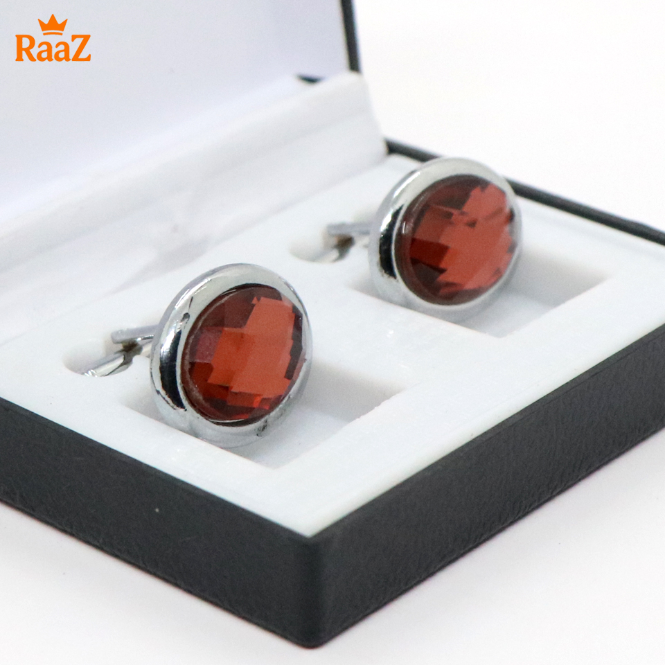 Picture of Silver Red Smoky Quartz Oval Stone Cufflink For Men