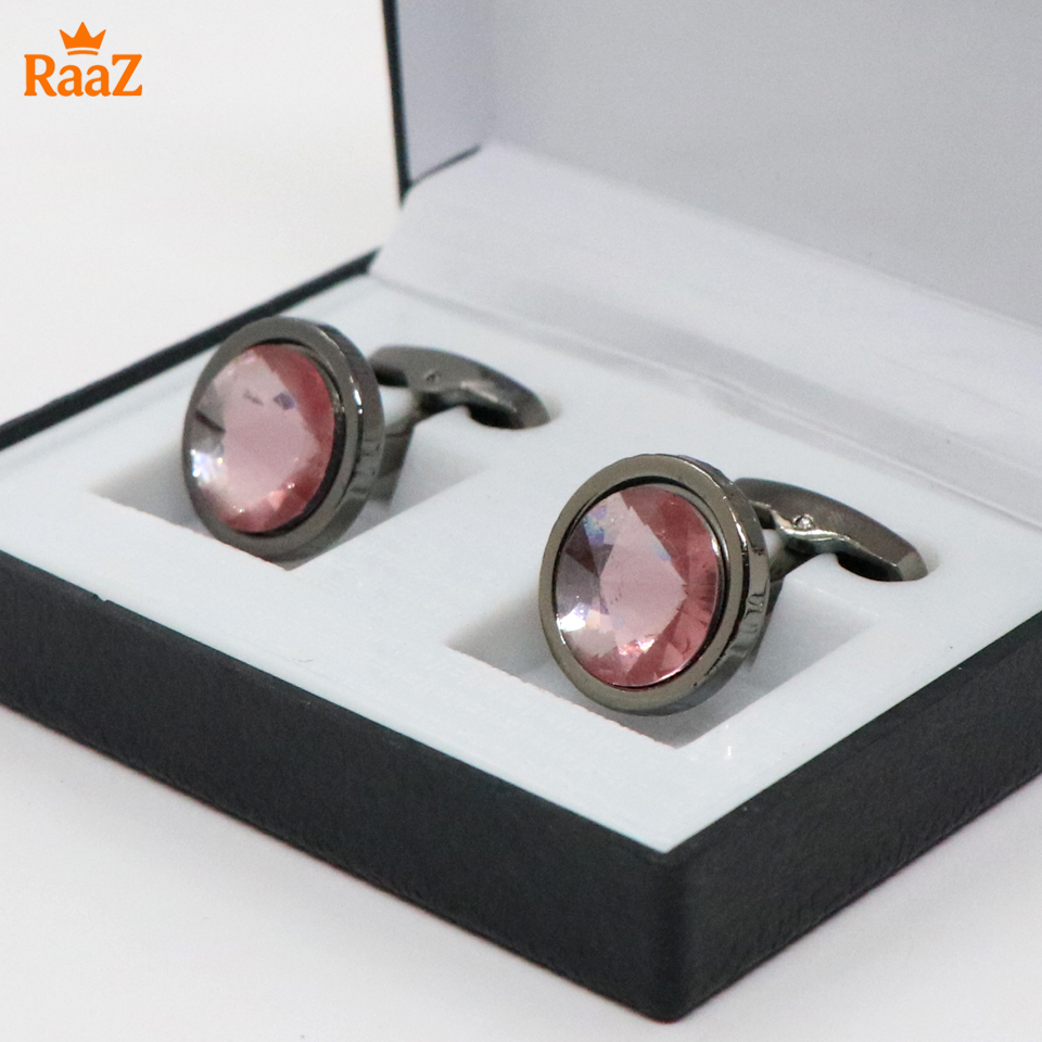 Picture of Pink Black Ruby Center Round Frame Cufflink For Men