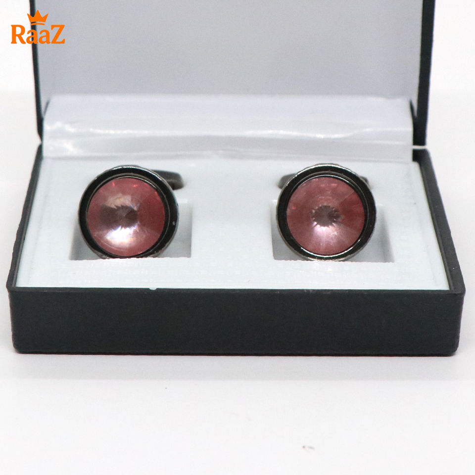 Picture of Pink Black Ruby Center Round Frame Cufflink For Men