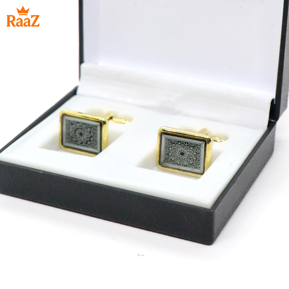 Picture of Golden Black Floral Crest Antique Cufflink For Men