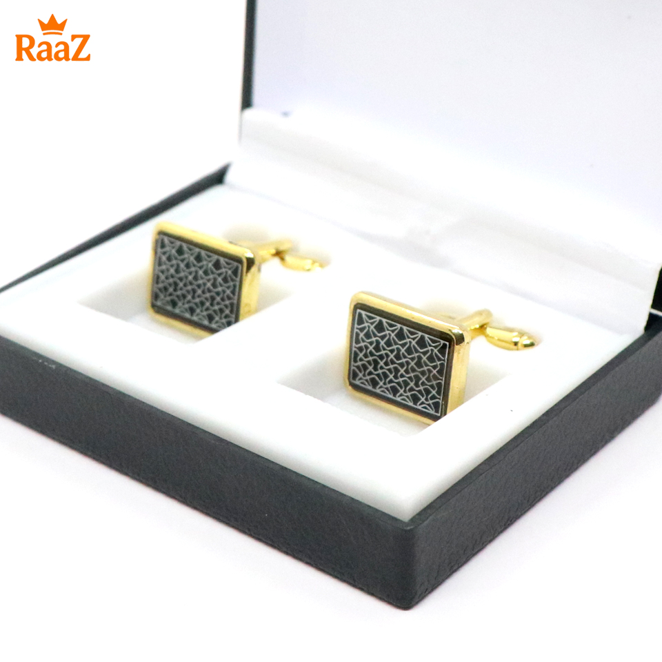 Picture of Golden Black Jet Black Crystal Crown Cufflink For Men