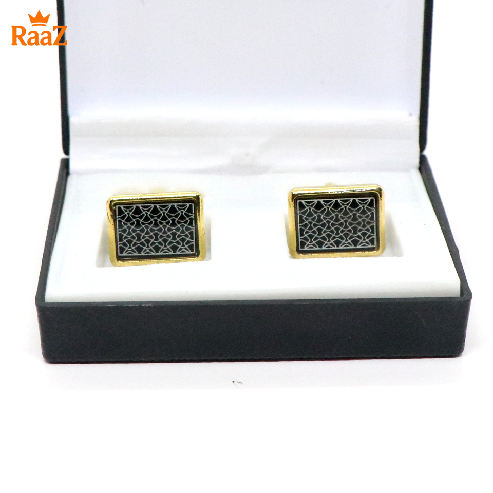 Picture of Golden Black Jet Black Crystal Crown Cufflink For Men