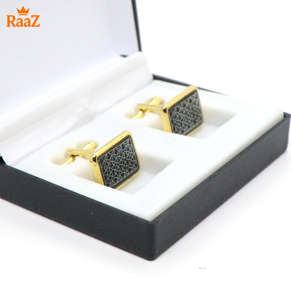 Picture of Golden Black Jet Black Crystal Crown Cufflink For Men