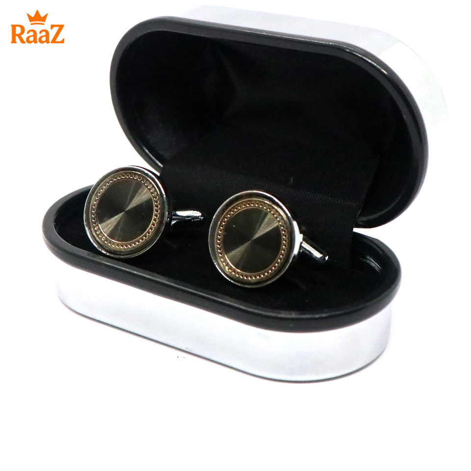 Picture of Silver Olive Ruby Center Round Frame Cufflink For Men