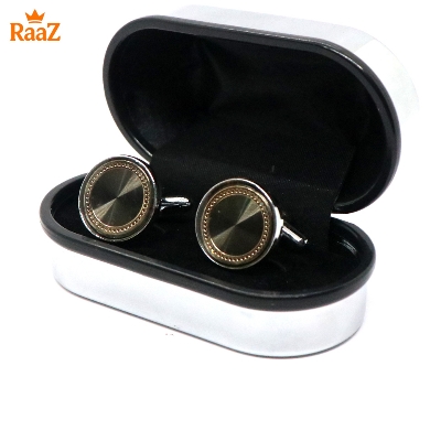 Picture of Silver Olive Ruby Center Round Frame Cufflink For Men
