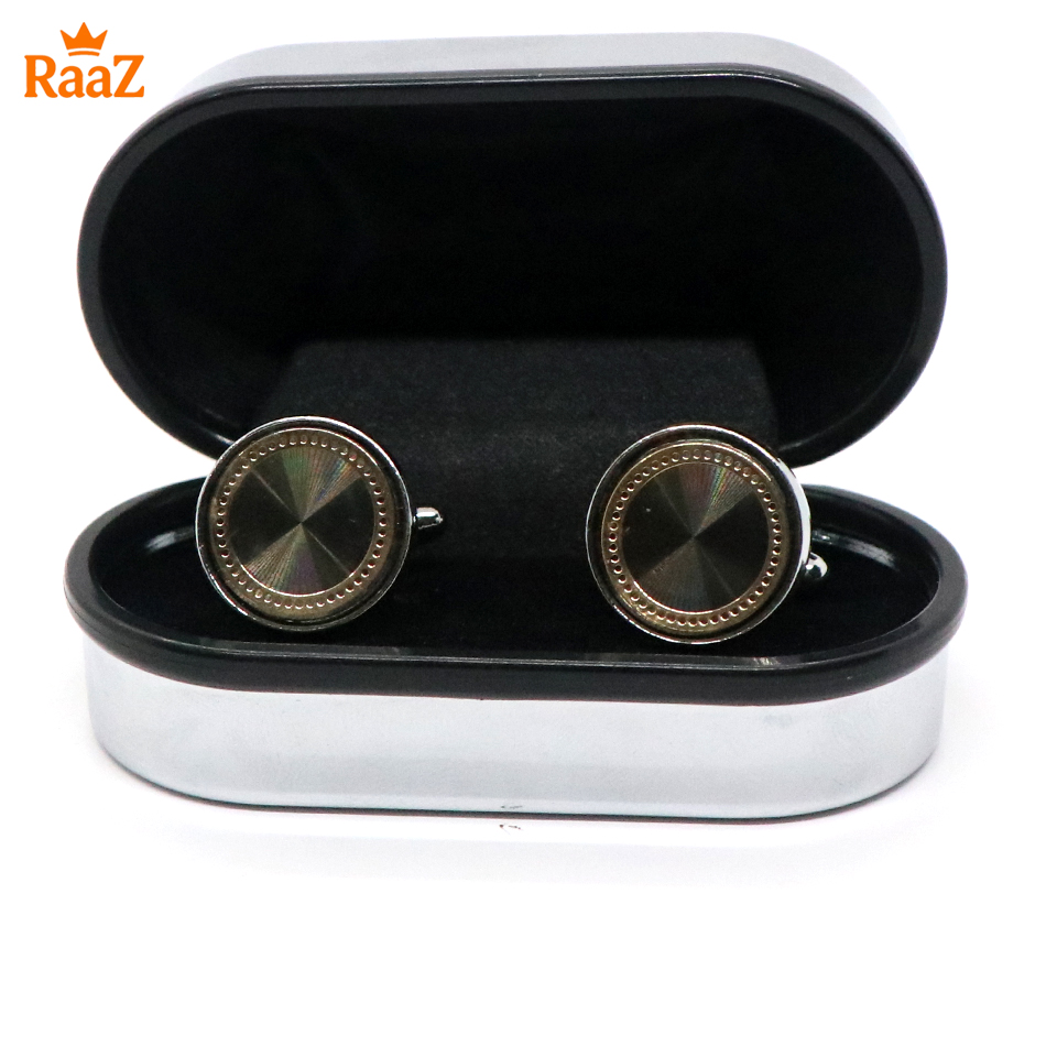 Picture of Silver Olive Ruby Center Round Frame Cufflink For Men