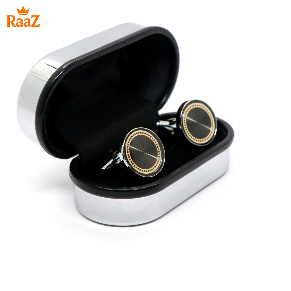 Picture of Silver Olive Ruby Center Round Frame Cufflink For Men