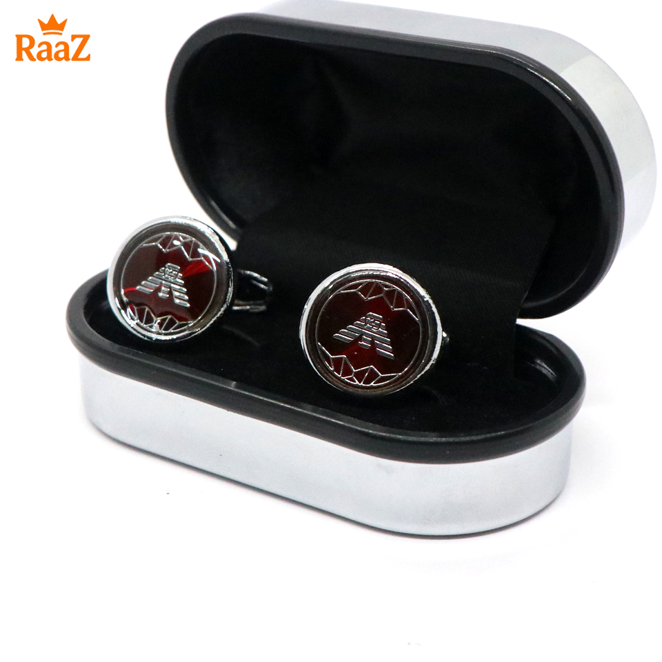 Picture of Silver Red Armenia Ruby Center Round Frame Cufflink For Men