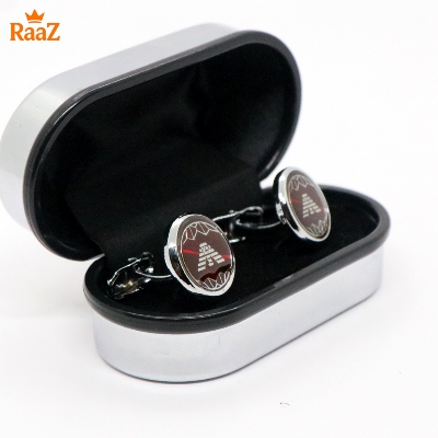 Picture of Silver Red Armenia Ruby Center Round Frame Cufflink For Men