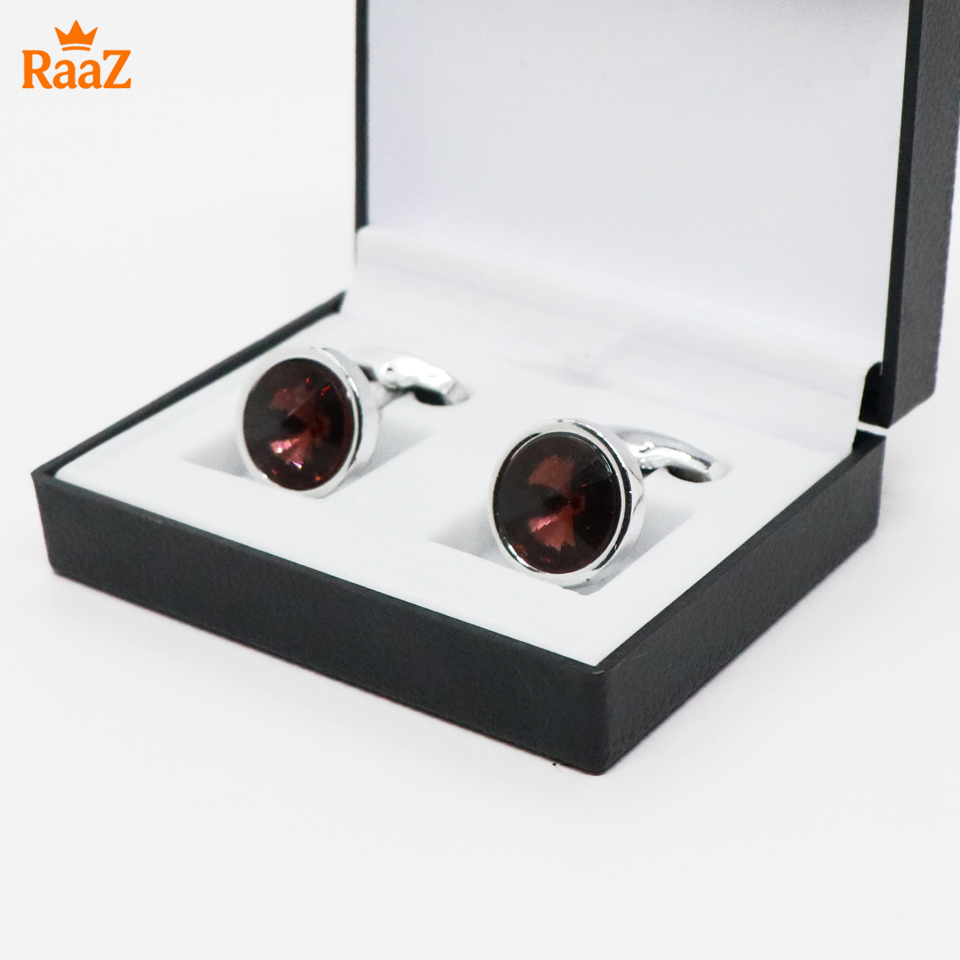 Picture of Silver Coffee Ruby Center Round Frame Cufflink For Men