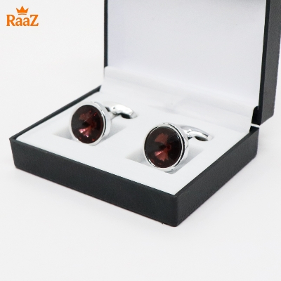 Picture of Silver Coffee Ruby Center Round Frame Cufflink For Men