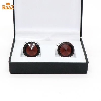 Picture of Silver Coffee Ruby Center Round Frame Cufflink For Men