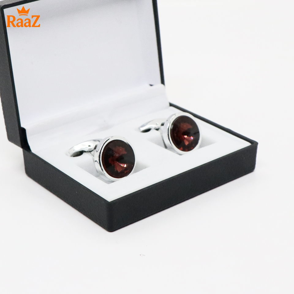 Picture of Silver Coffee Ruby Center Round Frame Cufflink For Men