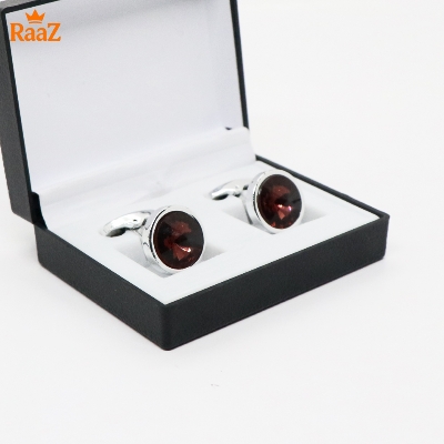 Picture of Silver Coffee Ruby Center Round Frame Cufflink For Men