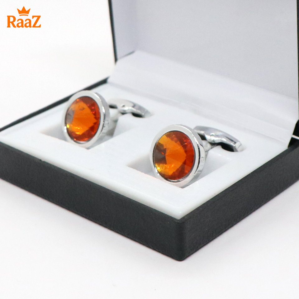 Picture of Silver Shiny Stone Ruby Center Round Frame Cufflink For Men