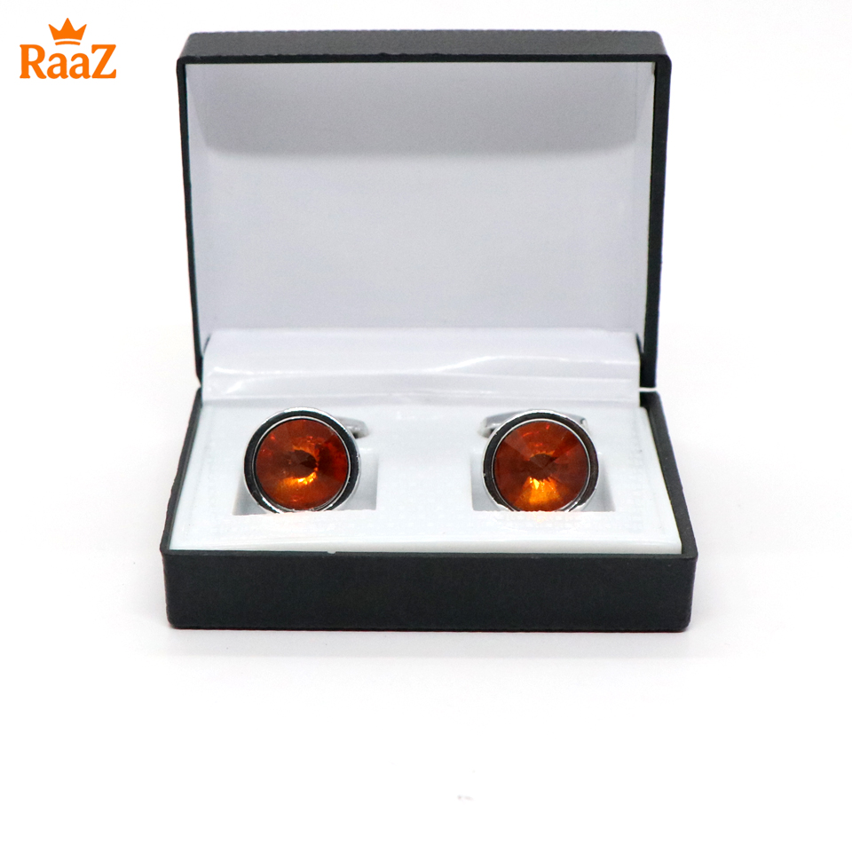 Picture of Silver Shiny Stone Ruby Center Round Frame Cufflink For Men