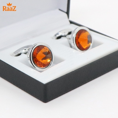 Picture of Silver Shiny Stone Ruby Center Round Frame Cufflink For Men