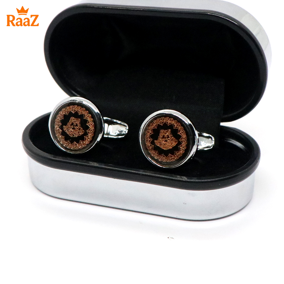 Picture of Silver Black Versace Ruby Center Round Frame Cufflink For Men