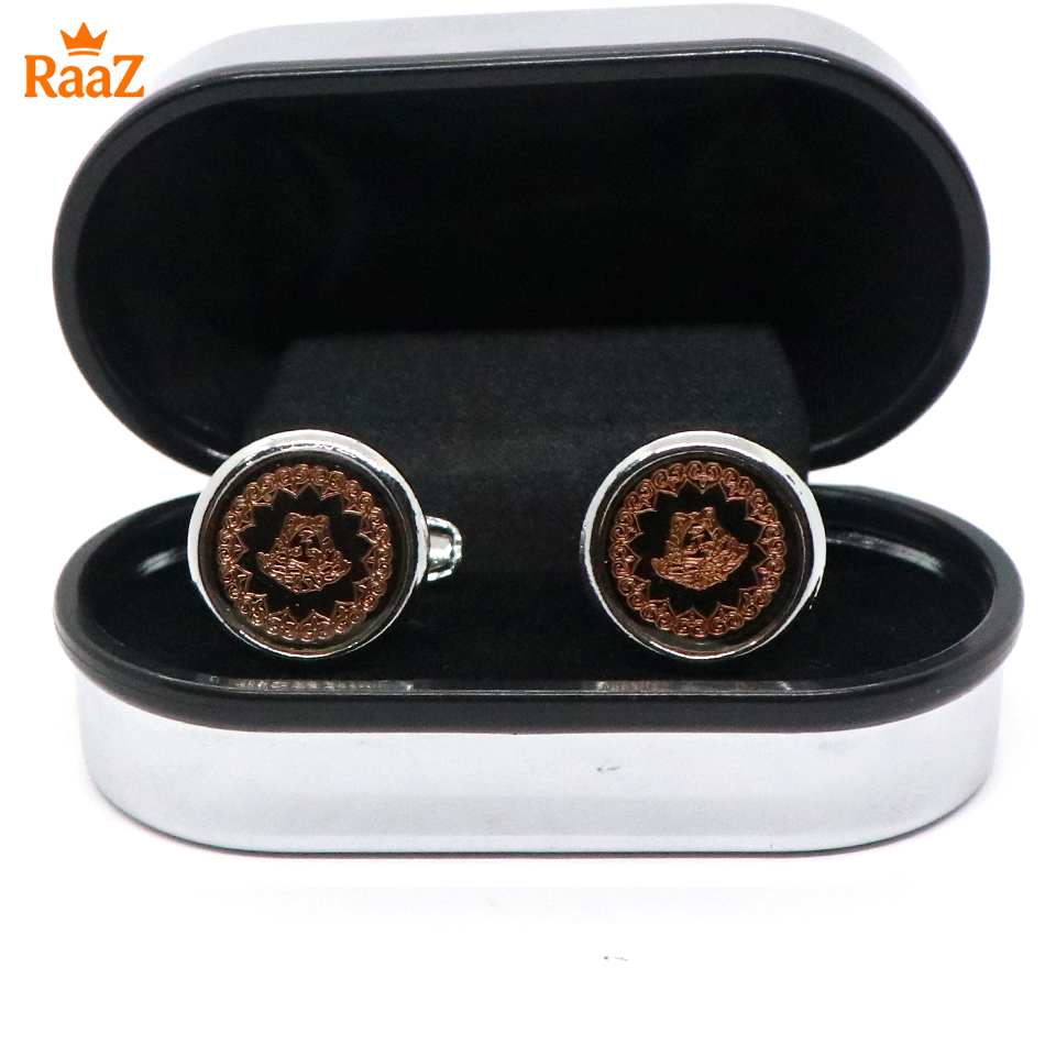 Picture of Silver Black Versace Ruby Center Round Frame Cufflink For Men