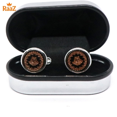 Picture of Silver Black Versace Ruby Center Round Frame Cufflink For Men