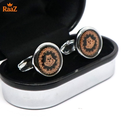Picture of Silver Black Versace Ruby Center Round Frame Cufflink For Men
