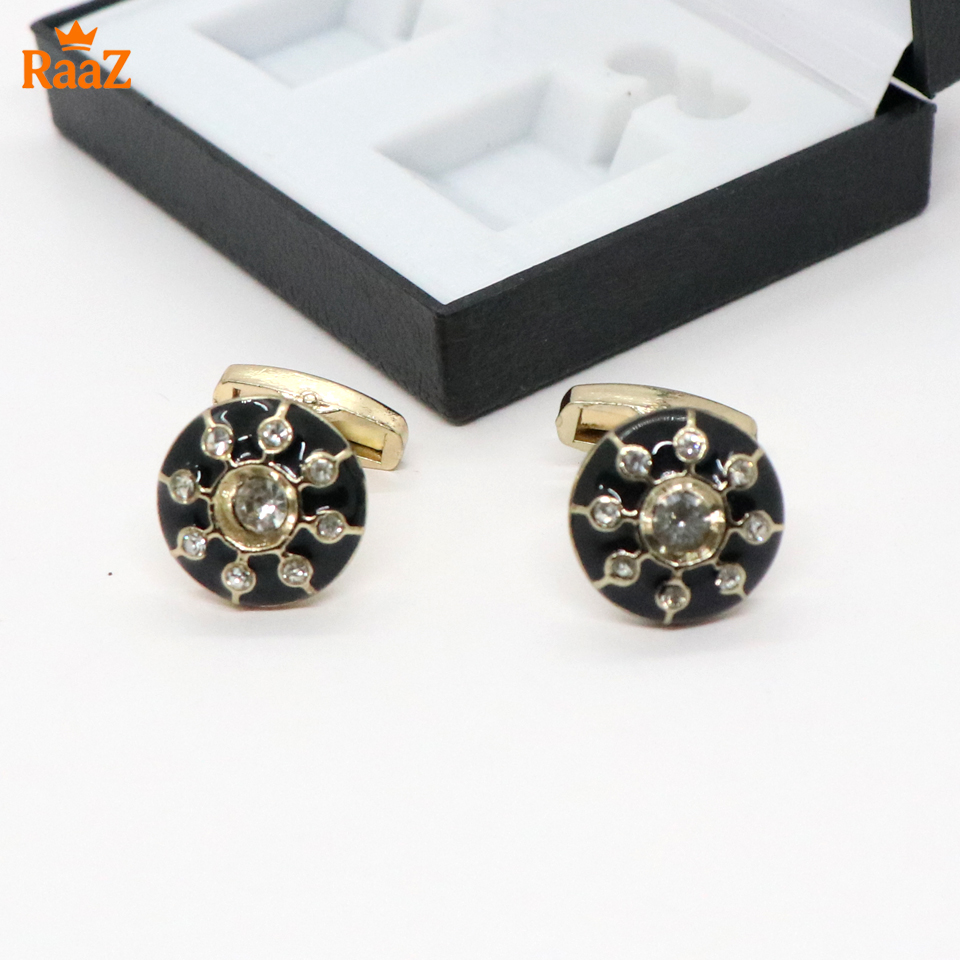 Picture of Golden Black Round Royal Gem Cufflink For Men