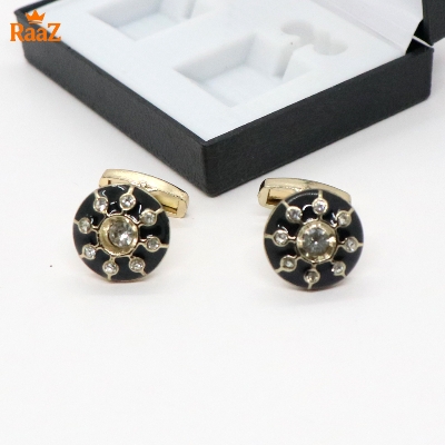 Picture of Golden Black Round Royal Gem Cufflink For Men