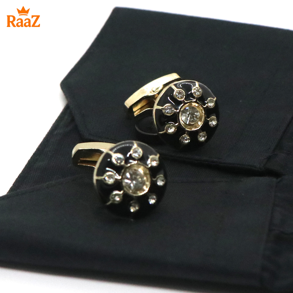 Picture of Golden Black Round Royal Gem Cufflink For Men