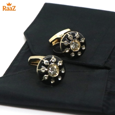 Picture of Golden Black Round Royal Gem Cufflink For Men