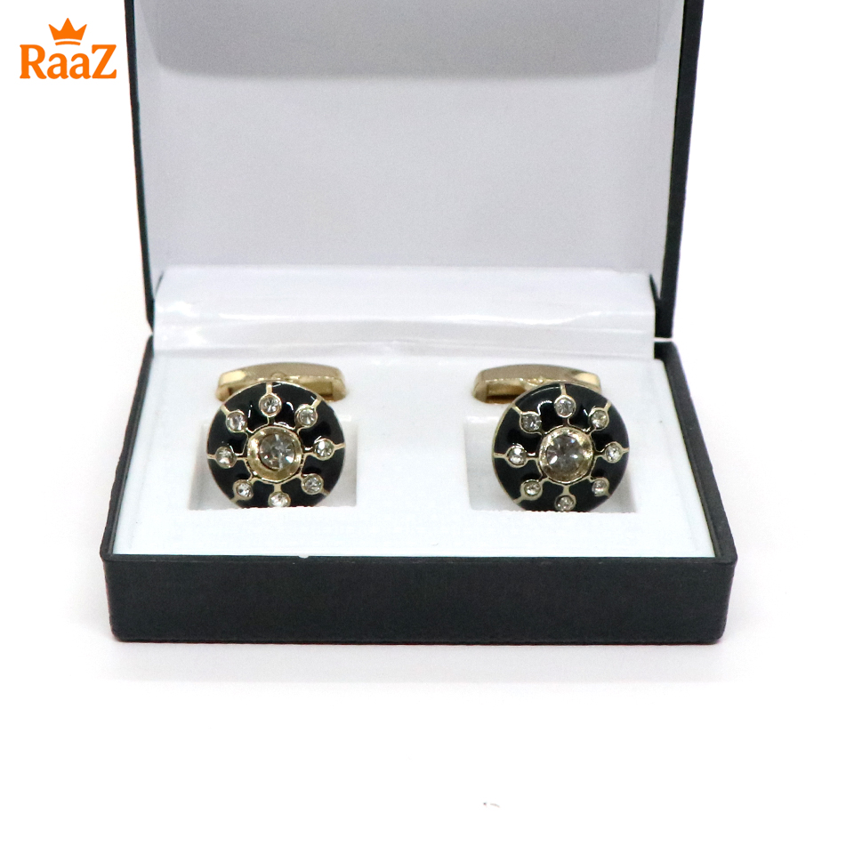 Picture of Golden Black Round Royal Gem Cufflink For Men