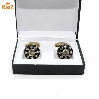 Picture of Golden Black Round Royal Gem Cufflink For Men