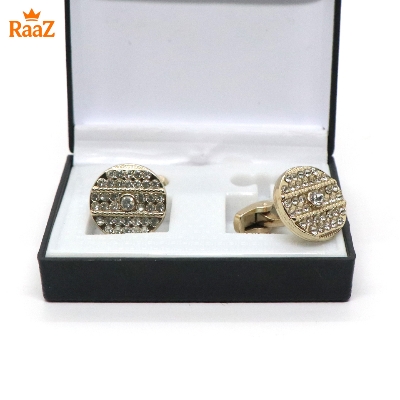 Picture of Golden White Stone Ruby Center Round Frame Cufflink For Men