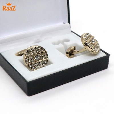 Picture of Golden White Stone Ruby Center Round Frame Cufflink For Men