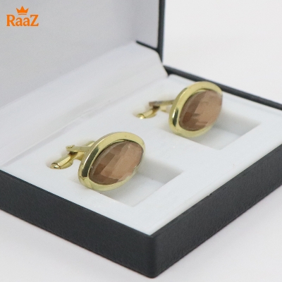 Picture of Golden Oval Shape Floral Crest Antique Cufflink For Men