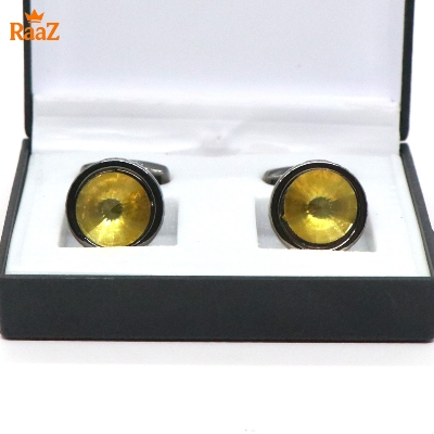 Picture of Black Yellow Ruby Center Round Frame Cufflink For Men
