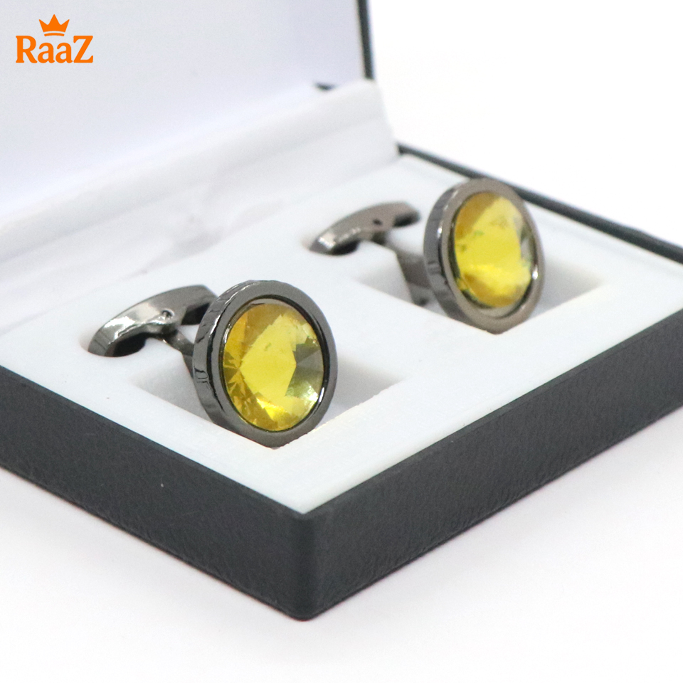 Picture of Black Yellow Ruby Center Round Frame Cufflink For Men